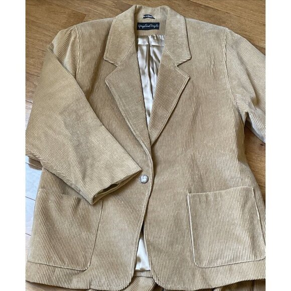 Vintage Giorgio Sant Angelo Corduroy Blazer Women's 12 Beige Patch Pockets 80s - Picture 2 of 13